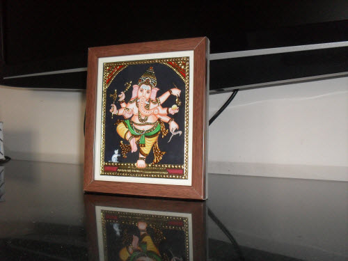 Dancing Ganesha (Tanjavur Painting of Hindu God)