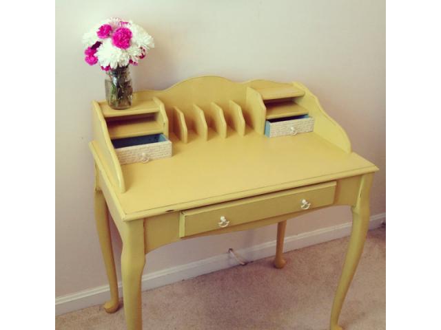 Yellow Writing Desk Chalk Painted Shabby Chic Furniture